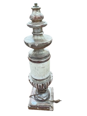 Lot 444 - Turned wood and gesso lamp base, 52cm overall height.