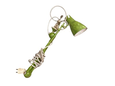 Lot 445 - Green painted Anglepoise type engineers industrial clamp working light.