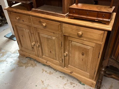 Lot 1293 - Pine sideboard with three drawers and cupboards below, 137cm wide, 40cm deep, 84cm high