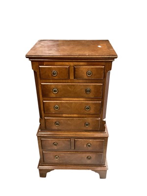 Lot 1296 - Georgian style walnut miniature chest on chest, 41.5cm wide, 30cm deep, 76.5cm high