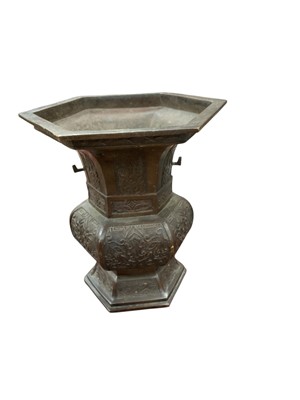 Lot 463 - Japanese bronze vase of hexagonal form, 22cm in height.