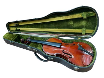 Lot 2265 - Good 19th century violin, with single piece back, cased
