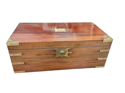 Lot 35 - Victorian mahogany and brass mounted writing slope, with inset brass handles, 45.5cm wide