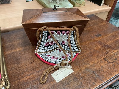 Lot 36 - Victorian mahogany tea caddy and a Victorian beadwork bag (2)