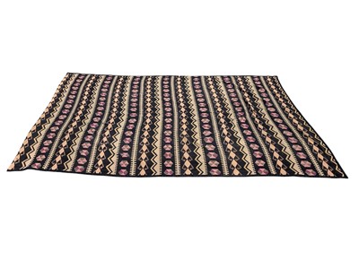 Lot 1317 - Large Kilim with geometric decoration on black and pink ground, 180cm x 250cm, together with another rug, 148cm x 92cm (2)