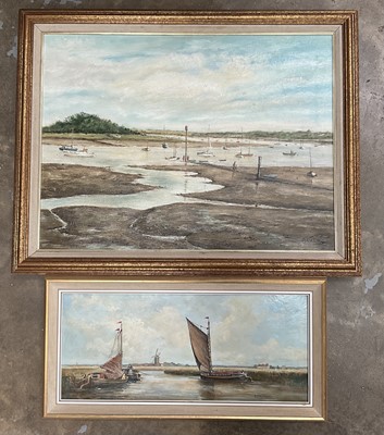 Lot 275 - Paul Bruce oil on canvas 'Ferry Hard, Woodbridge' and D. Lightfoot oil on board 'Wherries on an old tideway' (2)