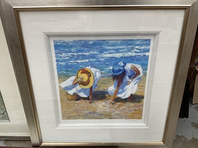 Lot 276 - Alan Herriot print in silvered frame 'North Berwick Seafront', Liz Rogers still life of flowers in a bottle, and three other pictures (5)