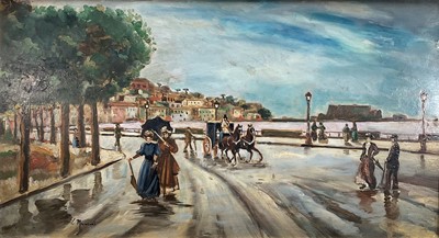 Lot 273 - Louis Mancini, oil on board, Neapolitan coastal scene with figures and a horse and carriage, signed, in gilt frame. 24 x 45cm.