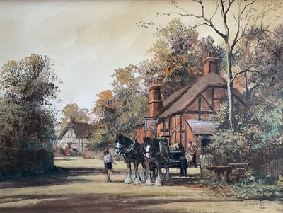 Lot 274 - Alan King, oil on canvas, "Autumn Delivery", inscribed and dated 1988 verso, in gilt frame. 30 x 40cm.
