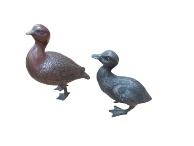 Lot 499 - Contemporary patinated bronze model of a duckling and a Japanese bronze bird (2).