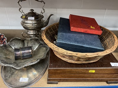 Lot 278 - Silver plated spirit kettle, silver plated canteen of cutlery and sundry silver plated wares