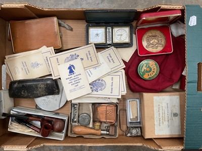 Lot 2558 - Group of miscellaneous items to include various pipes, Rugby School related ephemera, lighters and sundries.
