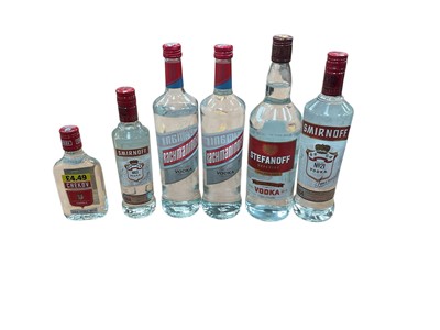Lot 754 - Six bottles of Vodka including Smirnoff, Stefanoff, Rachmaninoff and Chekov