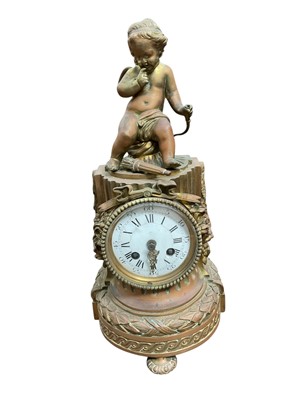 Lot 254 - 19th century French gilt metal figural mantel clock