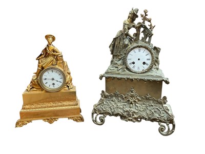 Lot 259 - Two 19th century French figural mantel clocks
