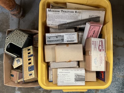 Lot 65 - Collection of model train and bus kits, and model sheds