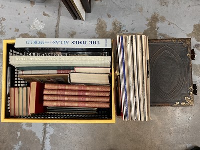 Lot 67 - Box of mixed books box of Jazz records, and an antique family bible