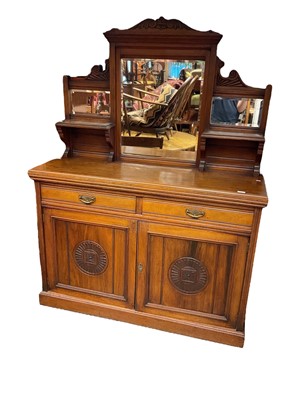 Lot 1375 - Edwardian walnut sideboard with raised bevelled mirror back, 135cm wide, 47cm deep, 181cm high