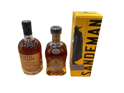 Lot 779 - Two bottles of whiskey to include Monkey Sholder and Cardhu, and one bottle of Sandeman