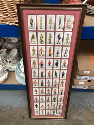 Lot 282 - Collection of cigarette cards, tea cards and trade cards, in albums, loose in tins, and a glazed frame containing a set of Players Military Uniforms of the British Empire