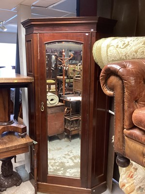 Lot 1392 - Mahogany corner wardrobe with bevelled mirror door, 110cm wide, 208cm high