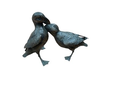 Lot 530 - Michael Simpson for Richard Cooper and Company- limited edition bronze sculpture of two puffins, no. 29 of 150, 6cm in height.