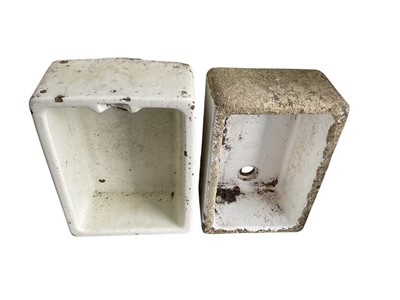 Lot 1396 - Two butlers sinks. Approximately 62cm wide by 46cm deep by 25cm tall. The other is 60cm wide by 41cm deep by 25cm tall.