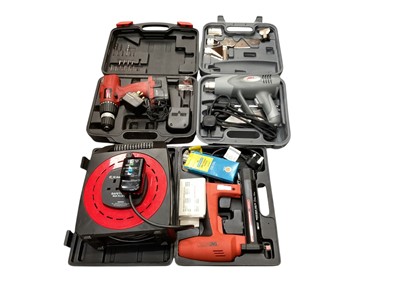 Lot 551 - Group of tools to include heat gun, drill and extension lead.