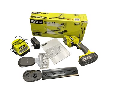 Lot 555 - Ryobi one+ hand held cordless grass shearer & shrubber in box.