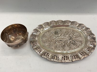 Lot 1130 - Eastern white metal tray and small bowl (2)