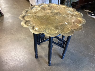 Lot 1417 - Eastern brass occasional table on folding stand