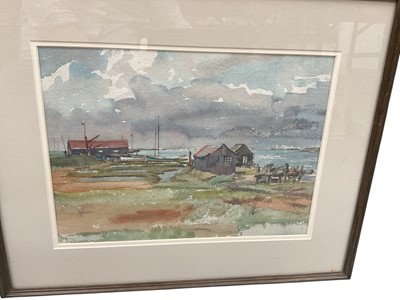 Lot 556 - Contemporary English school watercolour of an Essex Estuary, together with Charles G. Tait, the waterfront, Maldon, Essex and Leigh, Cockle boats (3).