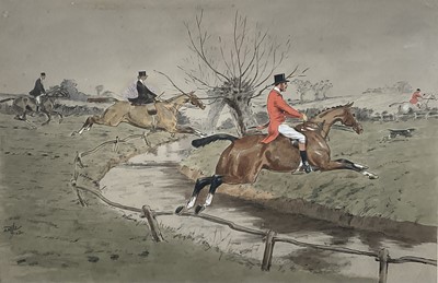 Lot 203 - Snaffles, Charles Johnson Payne (1884-1967) print, ‘The Whissendine Brook runs deep and wide’, 52cm x 70cm, framed and glazed