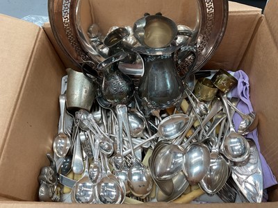 Lot 377 - Group of plated flatware and other plated items (1 box)
