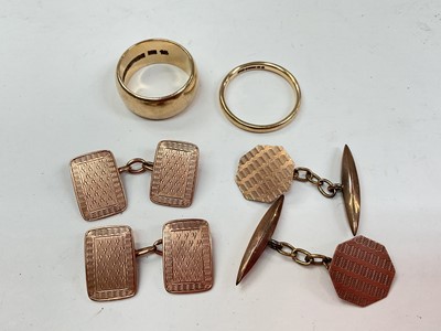 Lot 1146 - Two 9ct gold wedding rings and two pairs of 9ct rose gold cufflinks