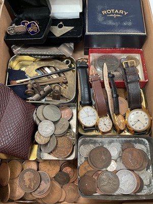 Lot 342 - Various antique and later coins, vintage watches and sundry items