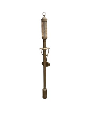Lot 2415 - A brass Ship's Gimbal Arm Barometer bearing 'JJBLM 16 A 22 RN Desterro Lisbon, 38'