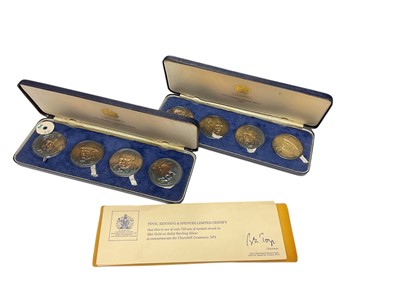 Lot 458 - G.B. - Toye, Kenning & Spencer Ltd 22ct gold on sterling Churchill Centenary silver medallion sets 1974 x 2 (N.B. Est. total Wt. 270gms) (2 medallion sets)