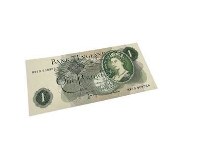 Lot 460 - G.B. - Green One Pound banknote J. Page, prefix MW19 replacement note (Circa 1970) EF & scarce (1 banknote)