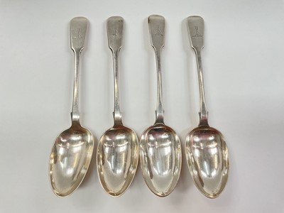 Lot 1140 - Four Victorian silver tablespoons with engraved crest (Newcastle 1856), maker Reid & Sons