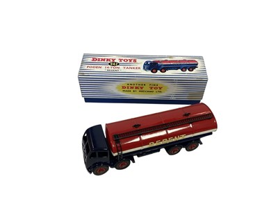 Lot 1755 - Dinky Supertoys Leyland Octopus Esso Tanker & Foden 14-Ton Tankers (x3), in reproduction Dinky Toys boxes (Repainted & one stripped) (4)