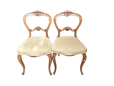 Lot 1456 - Pair of Victorian dining chairs with carved bar backs and upholstered seats on cabriole front legs