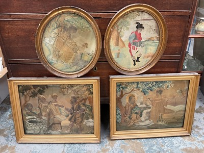 Lot 117 - Four Georgian silkwork pictures in gilt frames, including biblical scenes