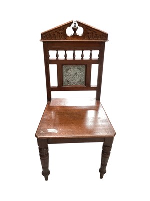 Lot 1461 - Victorian mahogany hall chair with inset tiled back depicting a bird