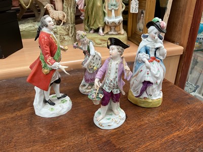 Lot 824 - Meissen porcelain figure of a boy, and three other continental figures (4)