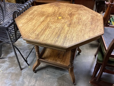 Lot 1468 - Late Victorian inlaid rosewood two tier table with octagonal top, 91.5cm wide, 76cm high