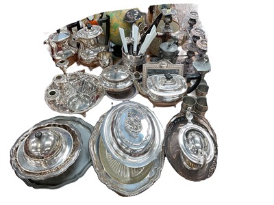 Lot 592 - Large collection of silver plated wares together with some pewter items.