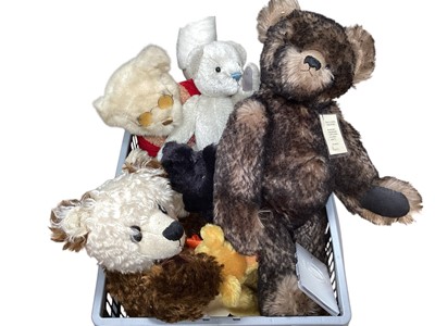 Lot 1806 - Designer collectable bears by Chris's Cratf's Amanda 1/1, Baby Ellie and Ben. Three Deans Rag Book bears Horatio 2005 membership bear, Hieronymous 2006 Membership bear and Hogarth 2007 membership...
