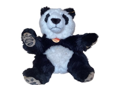Lot 1807 - Steiff Bears Queen of Heart Diana 662560 Princess of Wales 10th Anniversary, Jack Black Alpaca 662546, Scout Association bear 664546, Centenary Bear 660337, Millennium Bear 654701, all with ear...