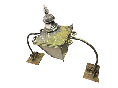 Lot 654 - Victorian style street light, with twin wrought iron supports, 145cm wide x 115cm high